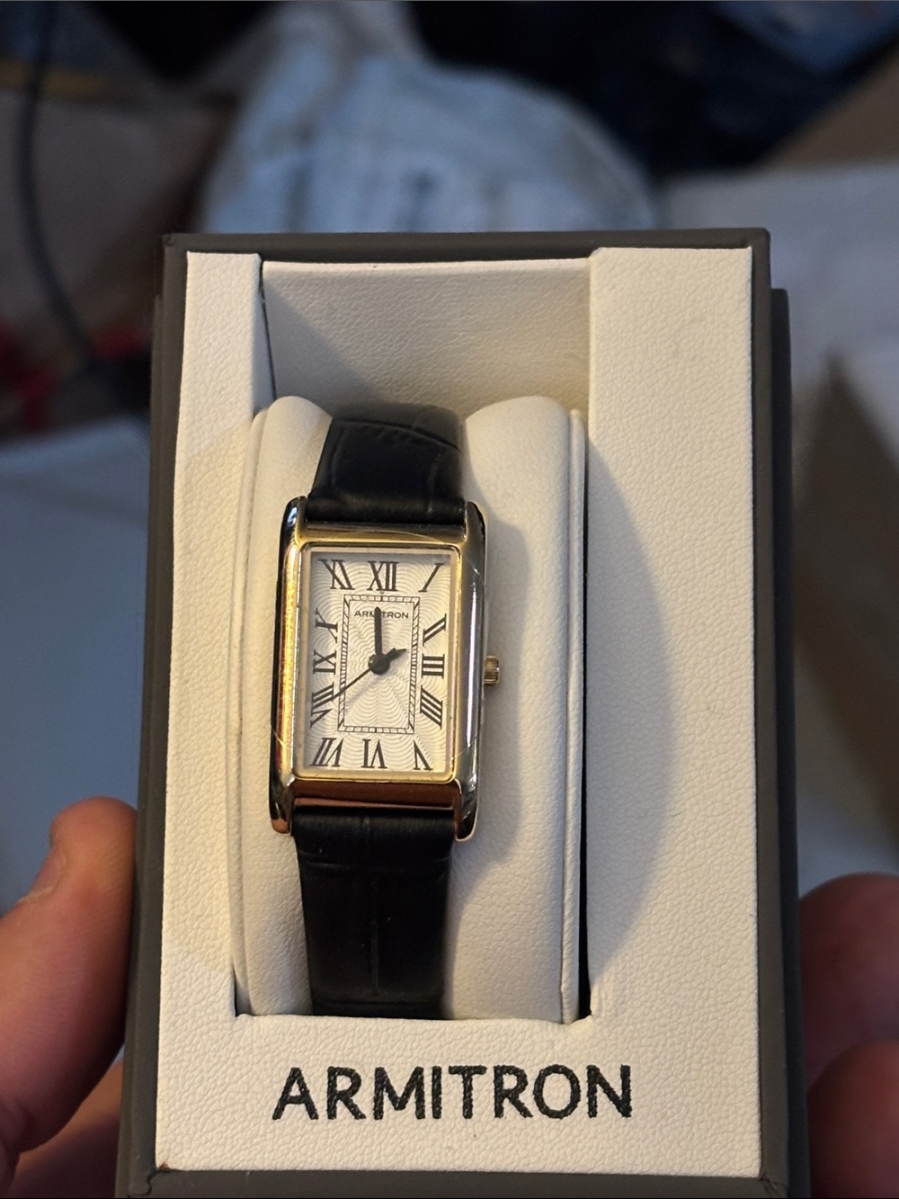 Armitron Two-Tone Rectangular Dress Watch with White Dial and Black Strap